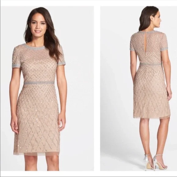chiffon dress beige Adrianna Papell Bridesmaid Dress Style 91891180